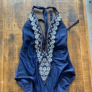 Blue v neck swim suit